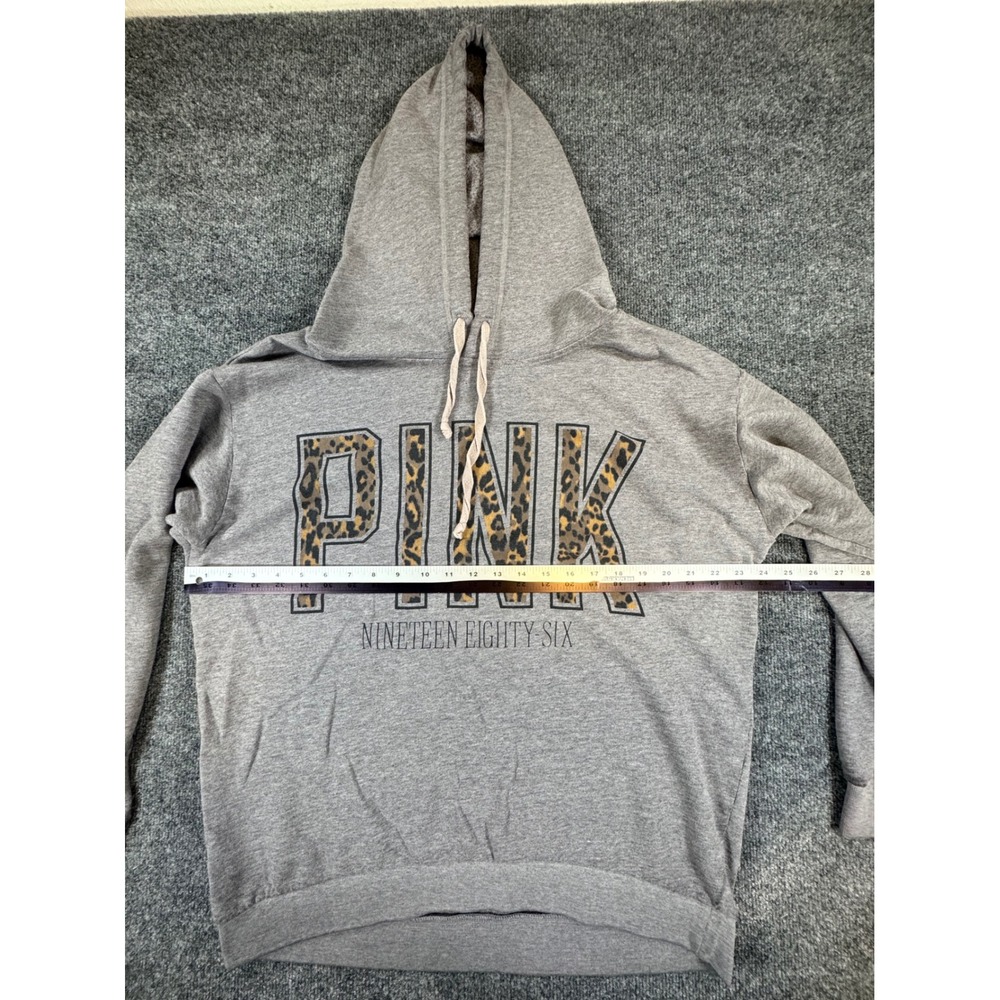 Victoria's Secret PINK Gray Leopard Print Logo Hoodie Sweatshirt Medium - Picture 5 of 6